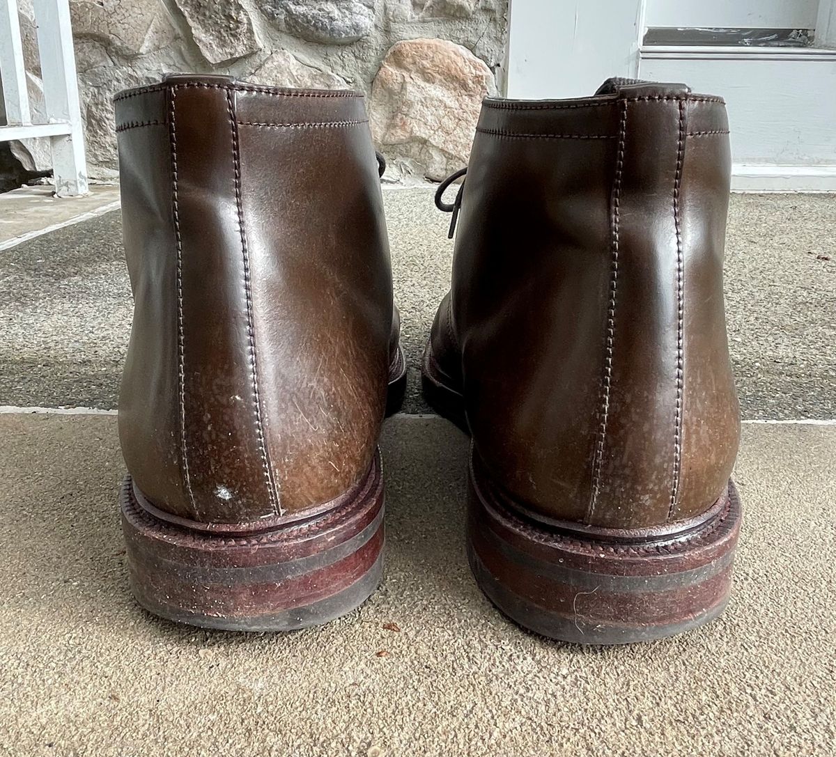 Photo by patinathunderdome on February 5, 2022 of the Carmina Chukka Boots 708 in Horween Armagnac Shell Cordovan.