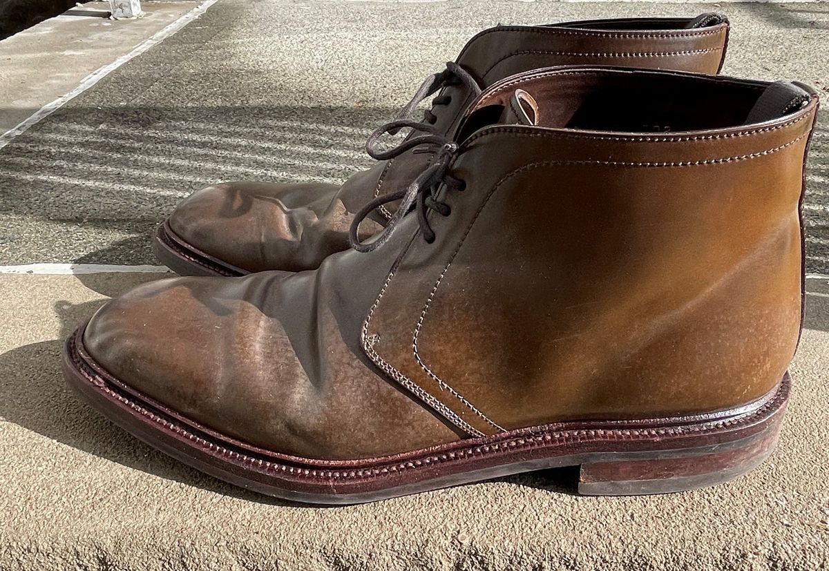 Photo by patinathunderdome on February 5, 2022 of the Carmina Chukka Boots 708 in Horween Armagnac Shell Cordovan.