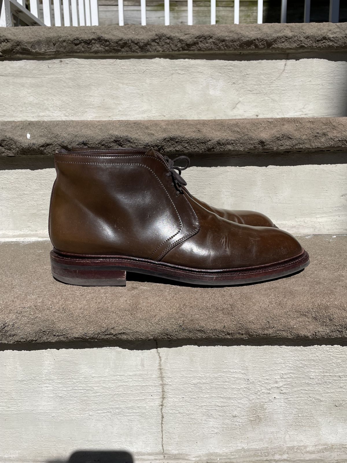 Photo by patinathunderdome on March 3, 2022 of the Carmina Chukka Boots 708 in Horween Armagnac Shell Cordovan.