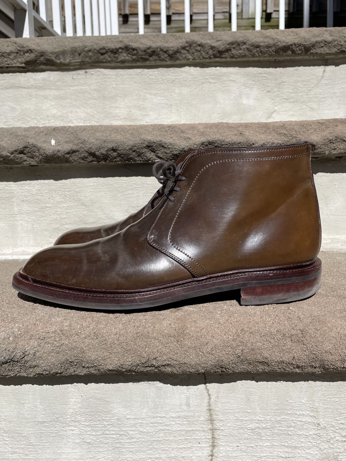 Photo by patinathunderdome on March 3, 2022 of the Carmina Chukka Boots 708 in Horween Armagnac Shell Cordovan.