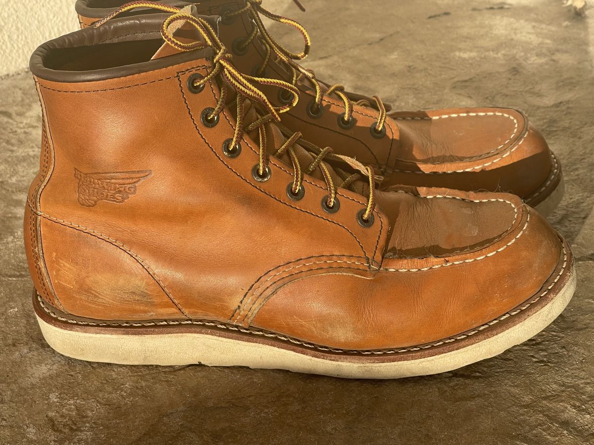 Photo by patinathunderdome on December 5, 2021 of the Red Wing 6-Inch Classic Moc in S.B. Foot Oro-Iginal.