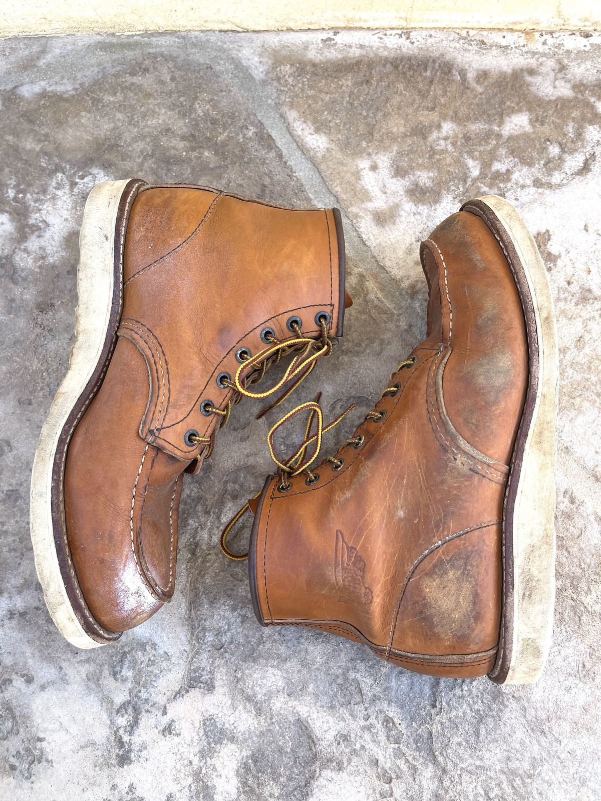 Photo by patinathunderdome on May 4, 2022 of the Red Wing 6-Inch Classic Moc in S.B. Foot Oro-Iginal.