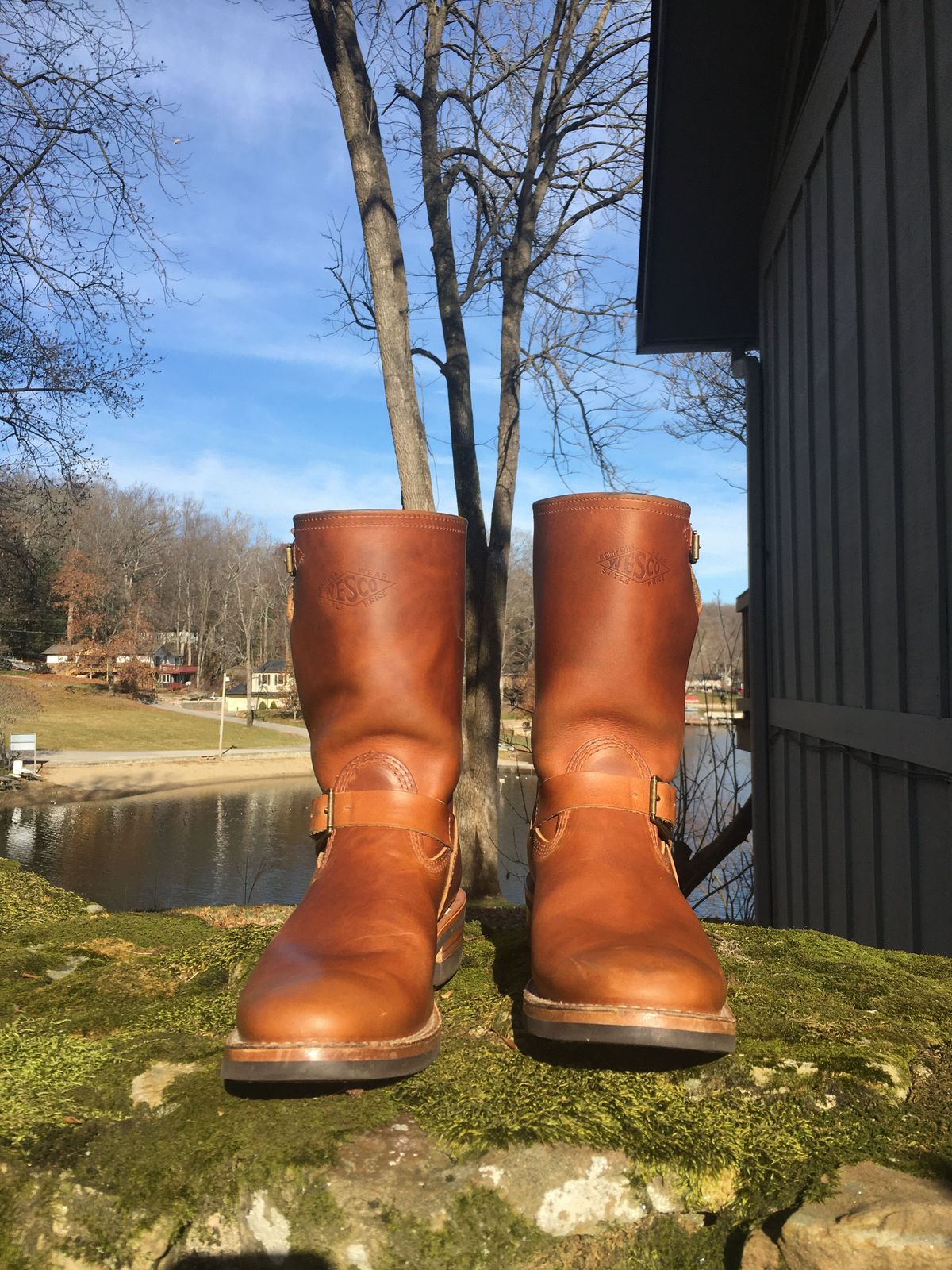 Photo by patinathunderdome on December 4, 2021 of the Wesco Boss Engineer Boot in Seidel British Tan Domain.