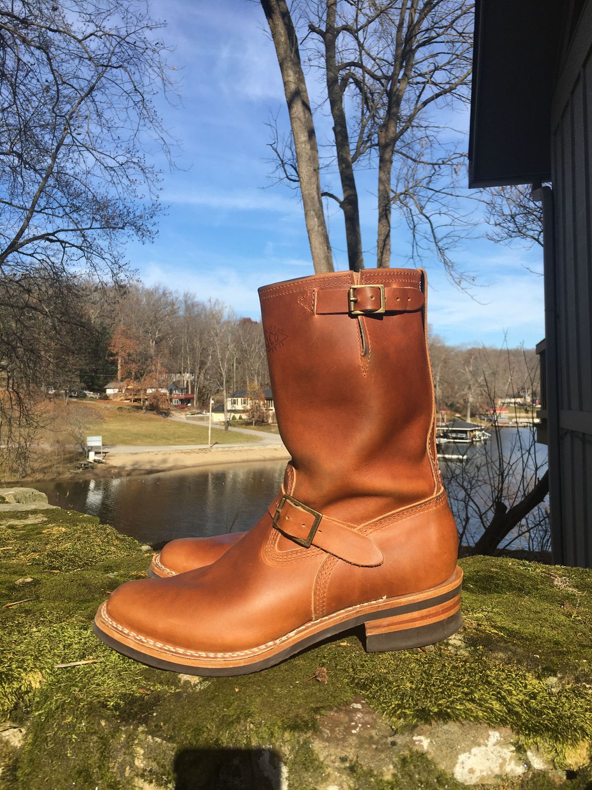 Photo by patinathunderdome on December 4, 2021 of the Wesco Boss Engineer Boot in Seidel British Tan Domain.