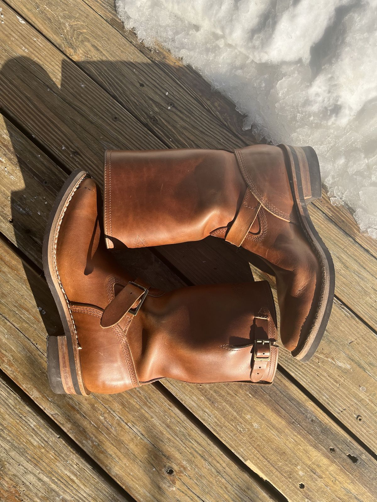 Photo by patinathunderdome on February 5, 2022 of the Wesco Boss Engineer Boot in Seidel British Tan Domain.