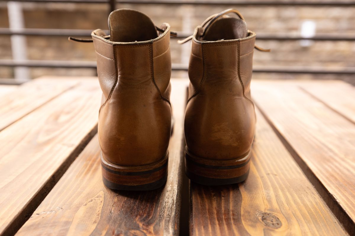 Photo by patinathunderdome on November 1, 2021 of the Viberg Service Boot in Horween Natural Chromexcel.
