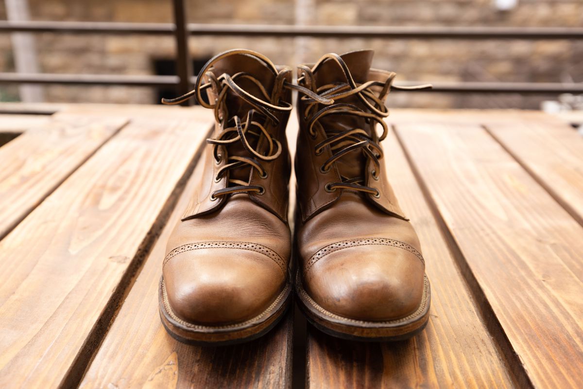 Photo by patinathunderdome on November 1, 2021 of the Viberg Service Boot in Horween Natural Chromexcel.