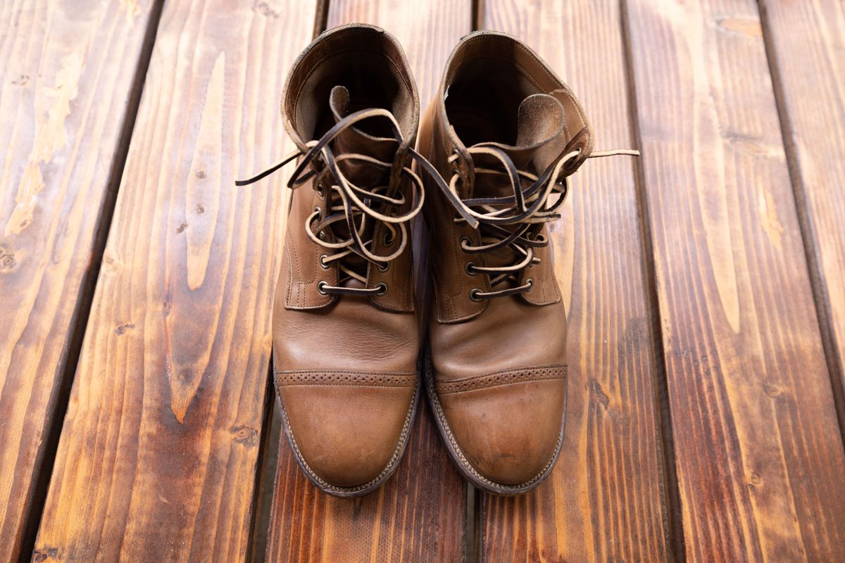 Photo by patinathunderdome on November 1, 2021 of the Viberg Service Boot in Horween Natural Chromexcel.