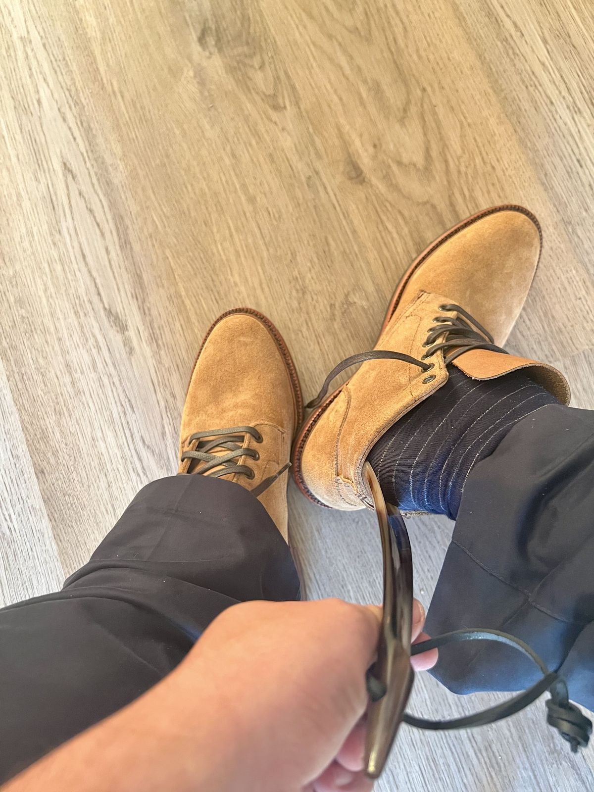 Photo by patinathunderdome on October 1, 2021 of the Parkhurst The Allen in S.B. Foot Dune Roughout Suede.