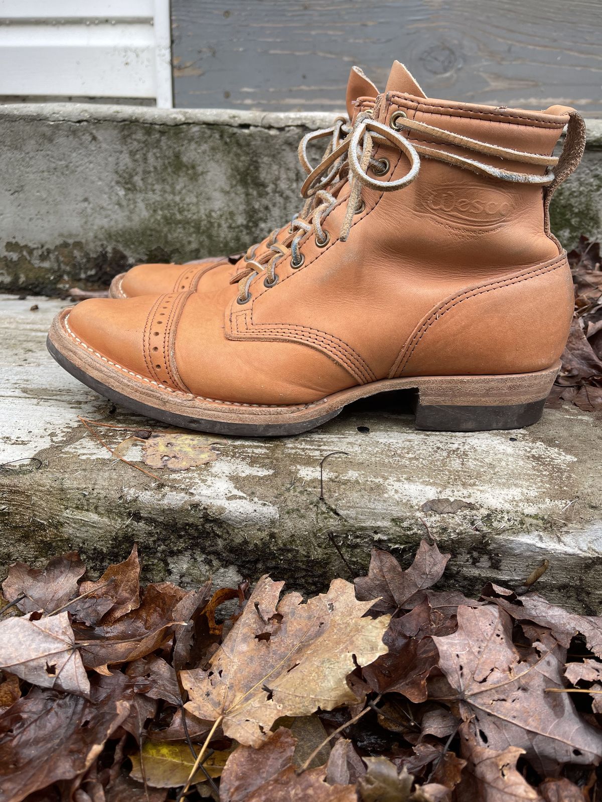 Photo by patinathunderdome on November 4, 2021 of the Wesco Hendrik in Horween Natural Essex.