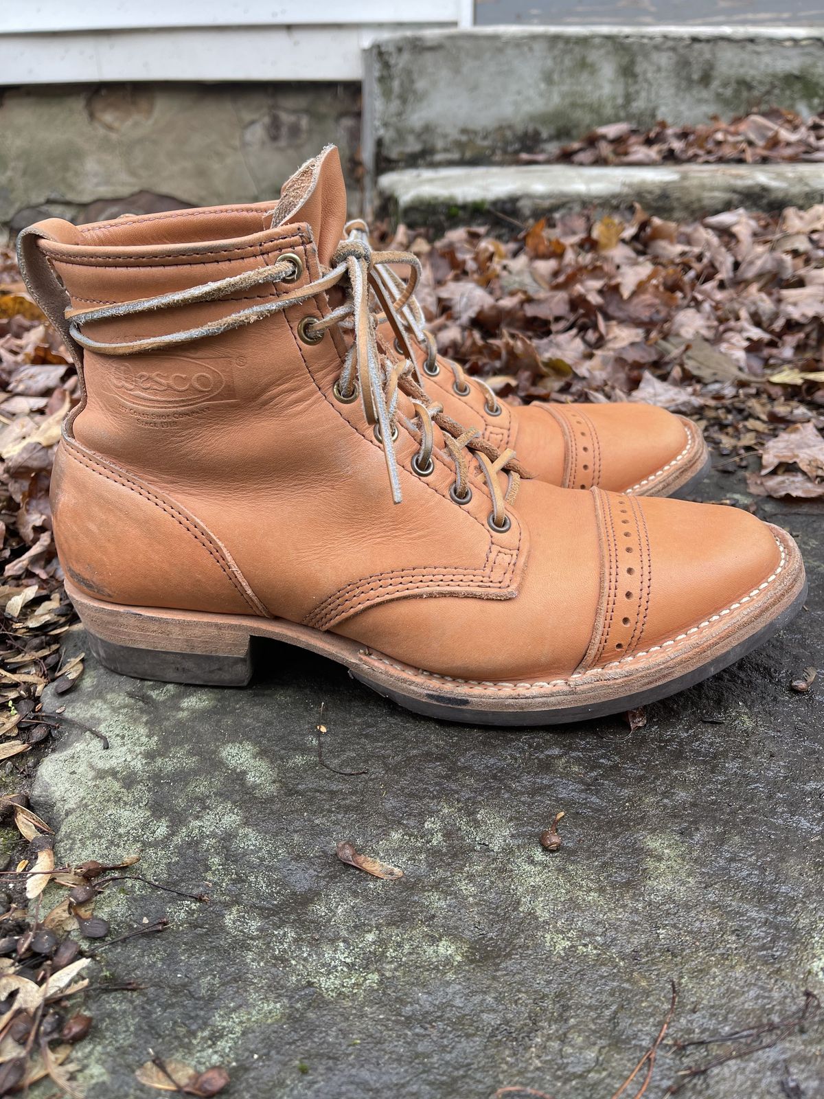 Photo by patinathunderdome on November 4, 2021 of the Wesco Hendrik in Horween Natural Essex.