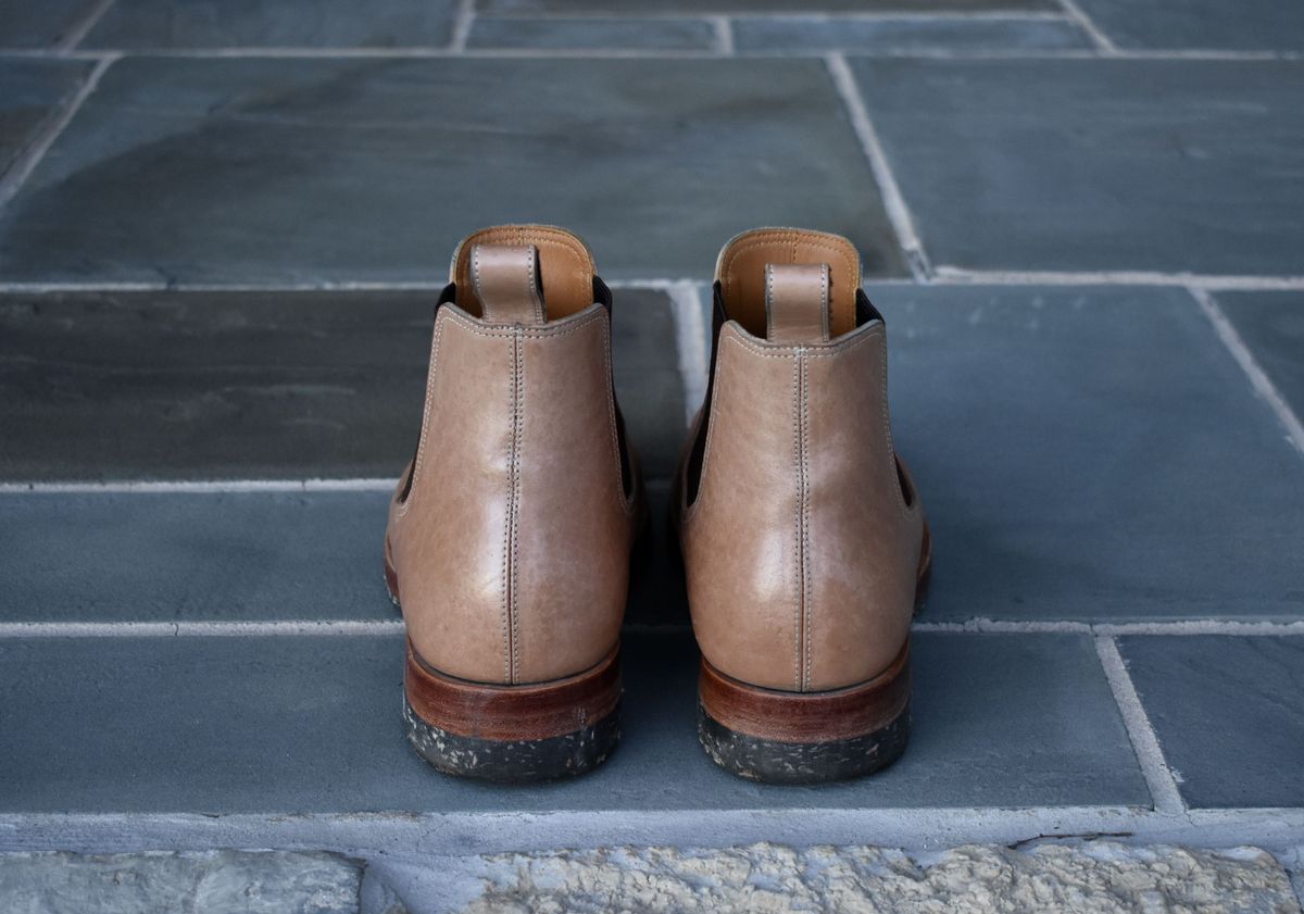 Photo by patinathunderdome on December 4, 2021 of the Benzein The Seventh Chelsea Boot in Shinki Natural Oiled Horsebutt.
