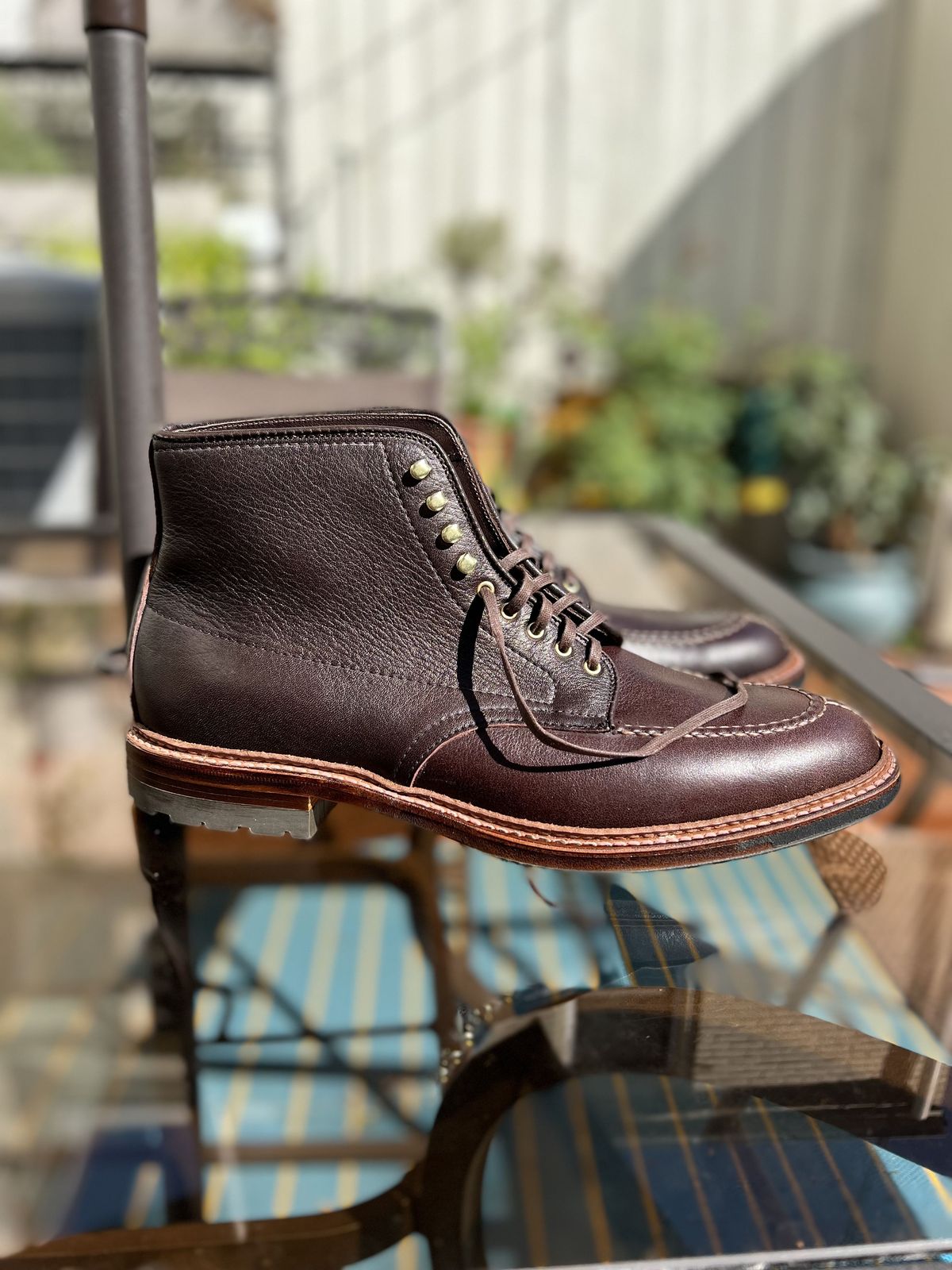 Photo by patinathunderdome on September 30, 2021 of the Alden Tanker Boot in Horween Arabica Lux Calfskin.