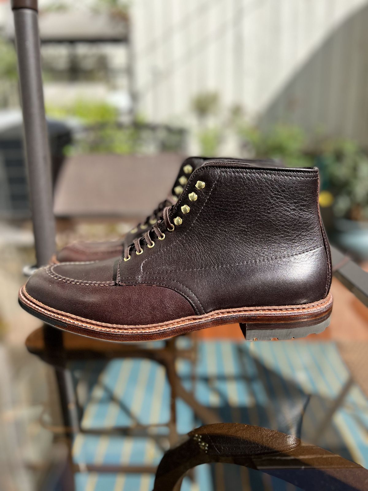 Photo by patinathunderdome on September 30, 2021 of the Alden Tanker Boot in Horween Arabica Lux Calfskin.