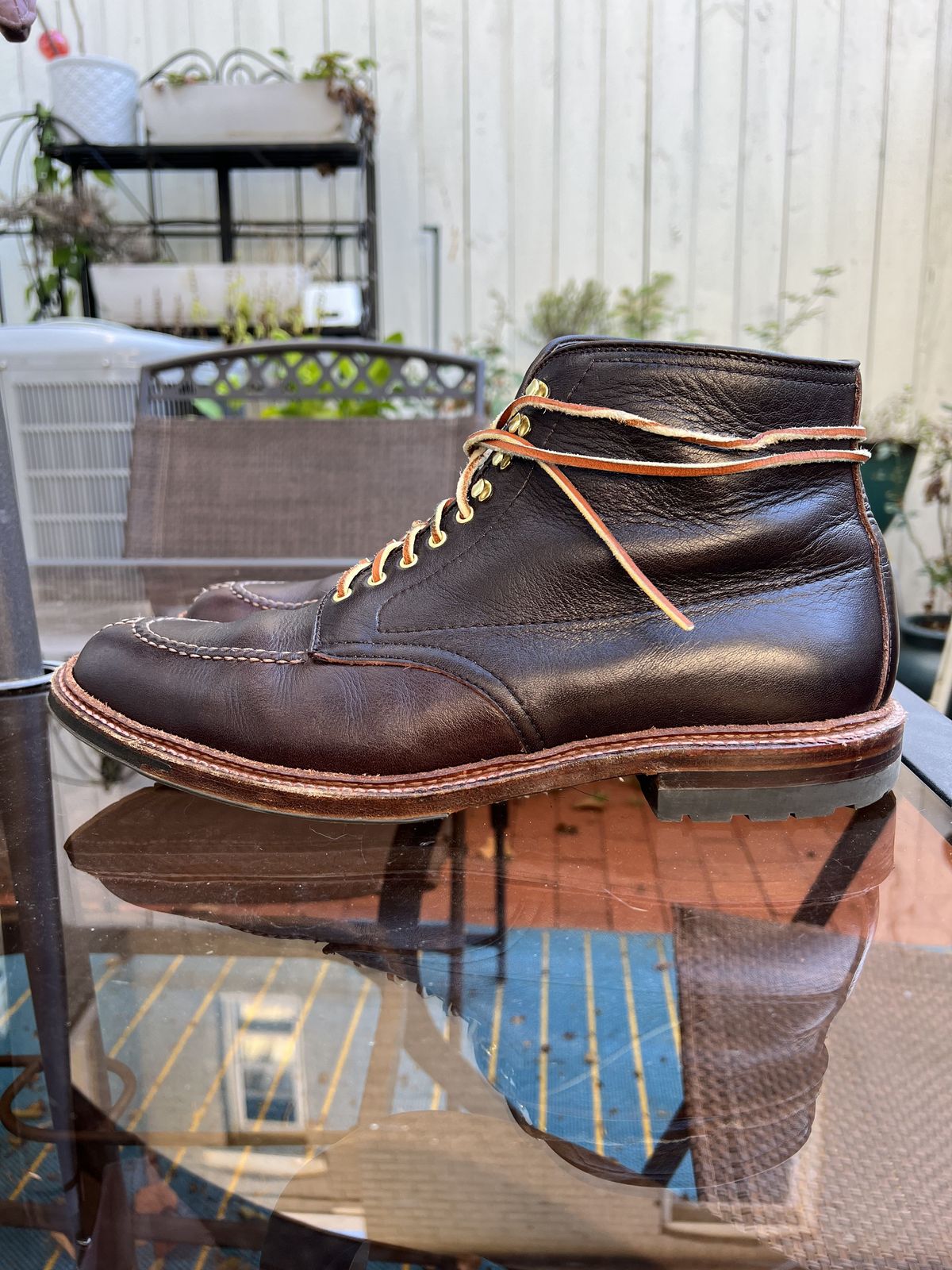 Photo by patinathunderdome on November 1, 2021 of the Alden Tanker Boot in Horween Arabica Lux Calfskin.