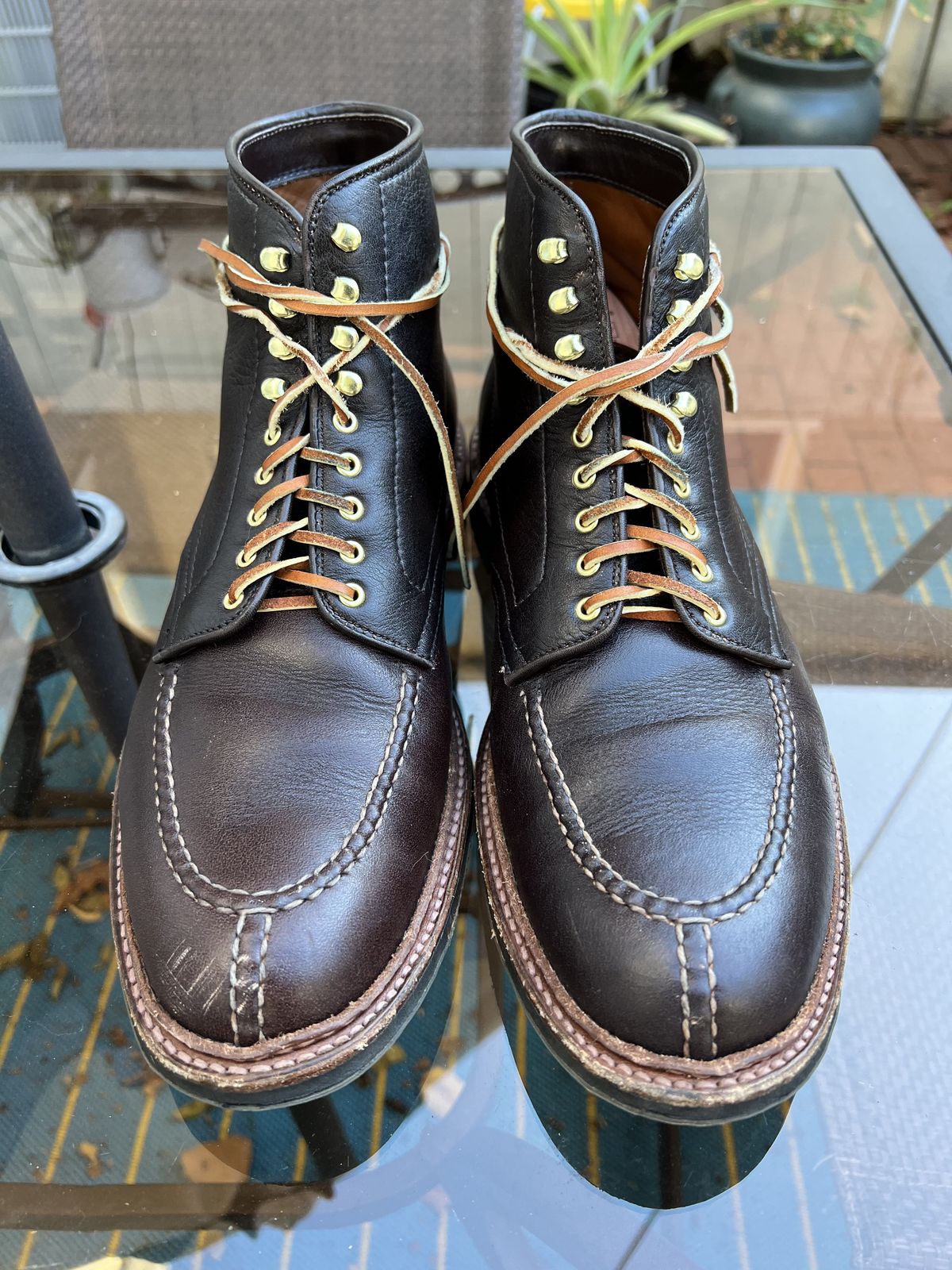 Photo by patinathunderdome on November 1, 2021 of the Alden Tanker Boot in Horween Arabica Lux Calfskin.