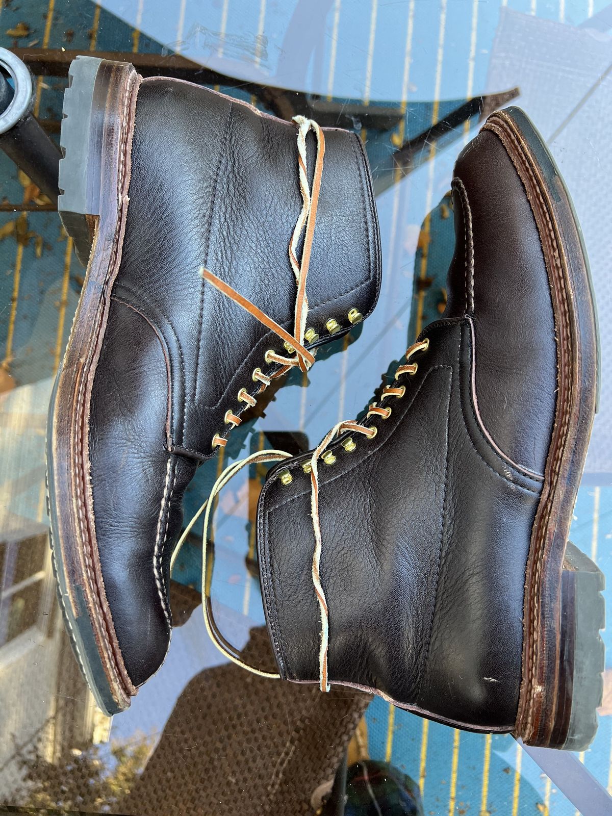 Photo by patinathunderdome on November 1, 2021 of the Alden Tanker Boot in Horween Arabica Lux Calfskin.