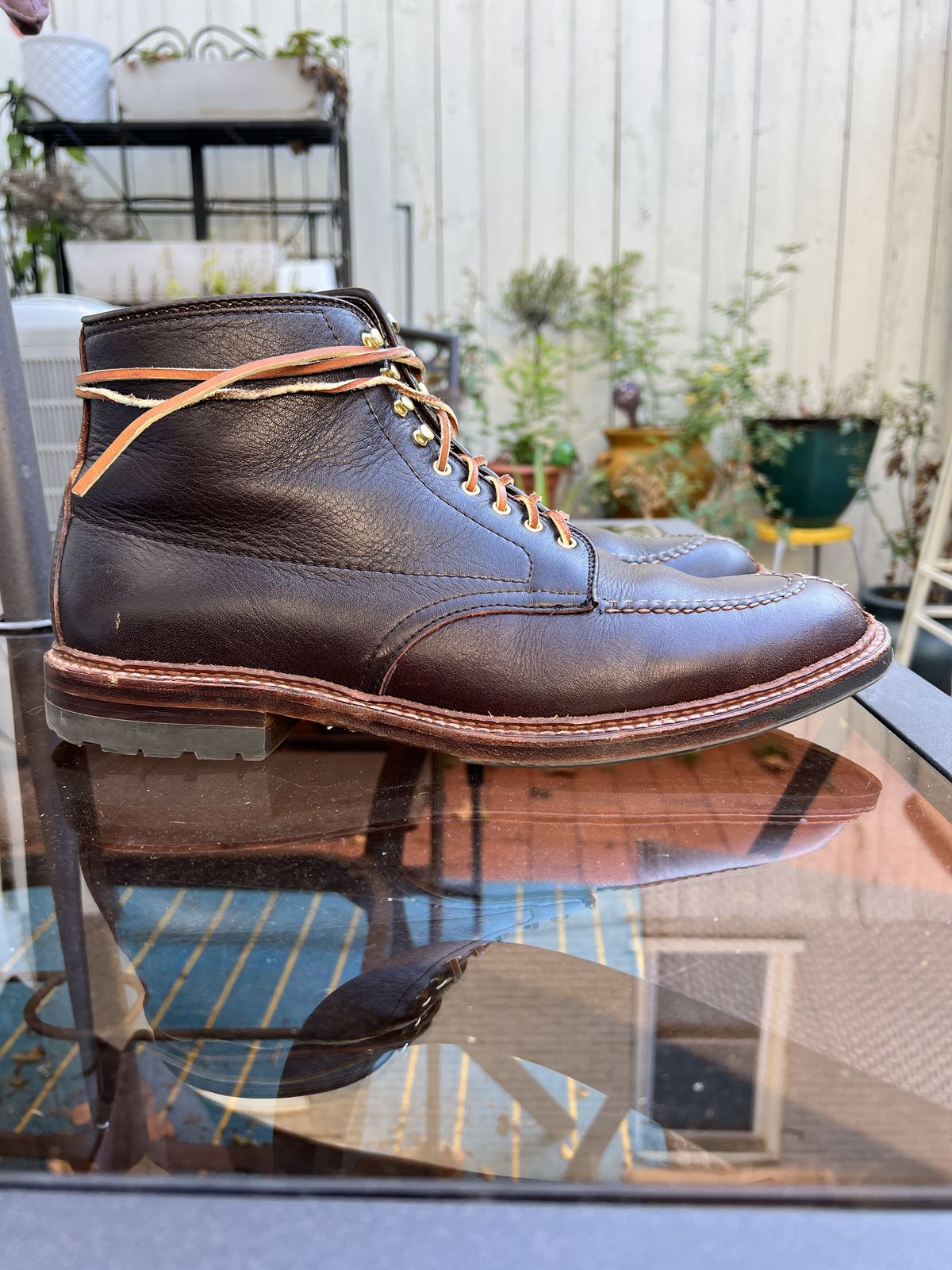 Photo by patinathunderdome on November 1, 2021 of the Alden Tanker Boot in Horween Arabica Lux Calfskin.