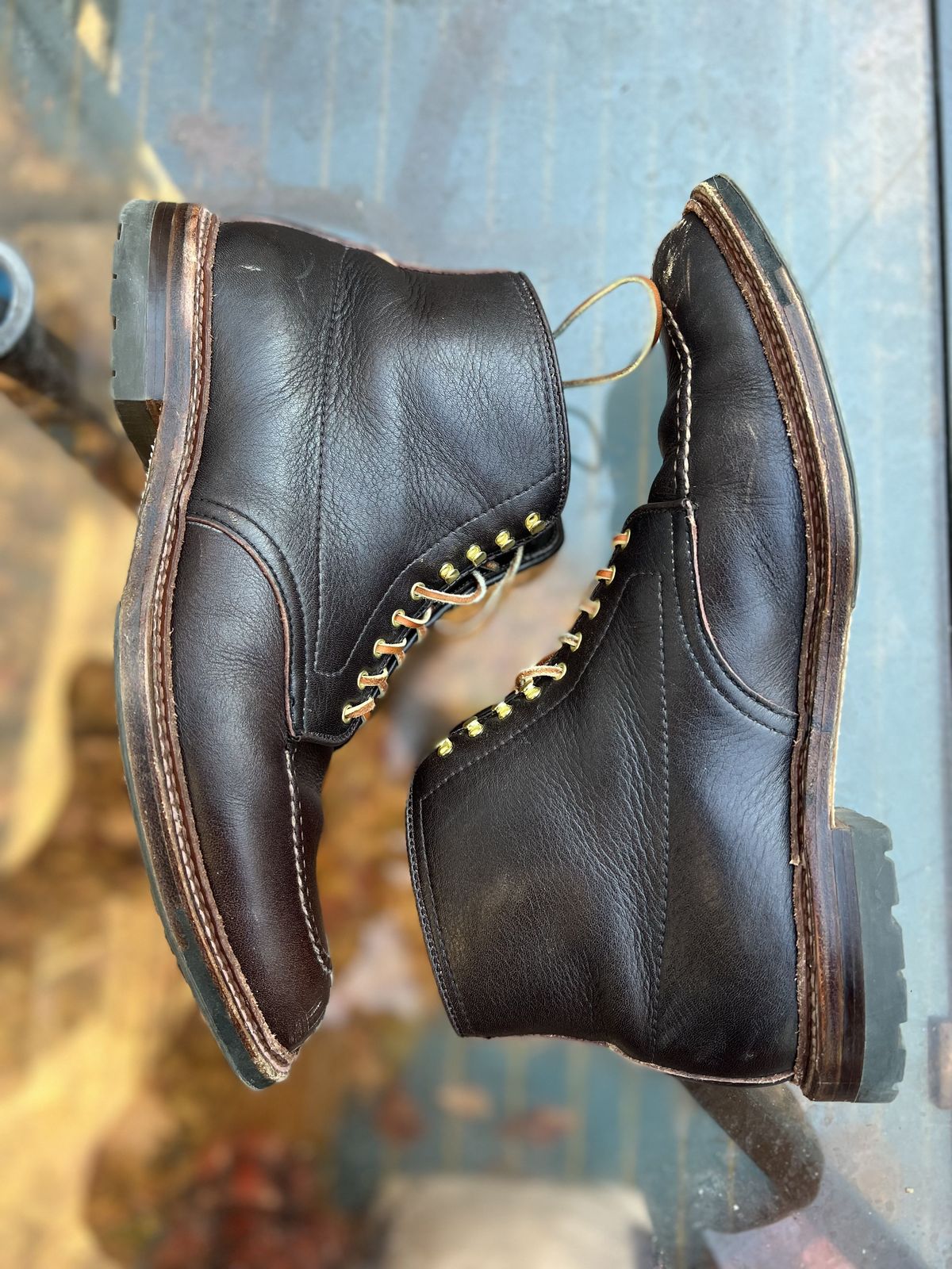 Photo by patinathunderdome on December 1, 2021 of the Alden Tanker Boot in Horween Arabica Lux Calfskin.