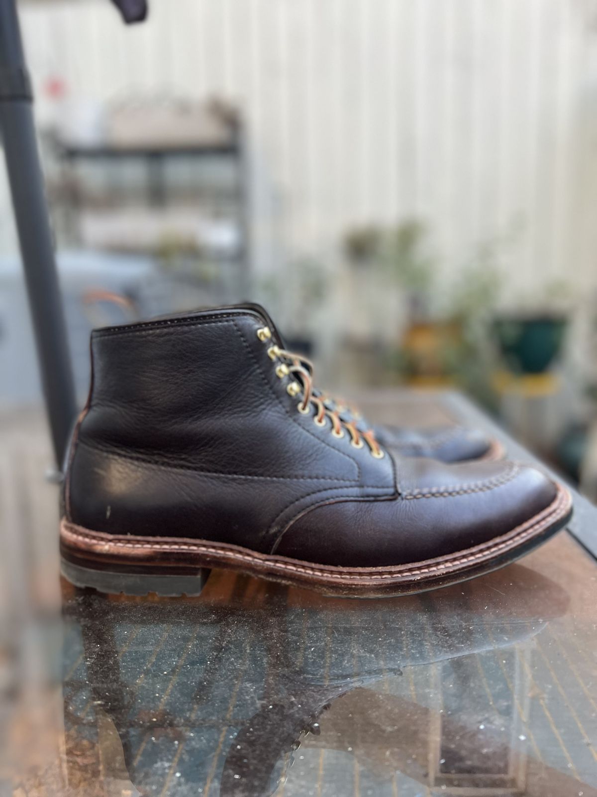 Photo by patinathunderdome on December 1, 2021 of the Alden Tanker Boot in Horween Arabica Lux Calfskin.