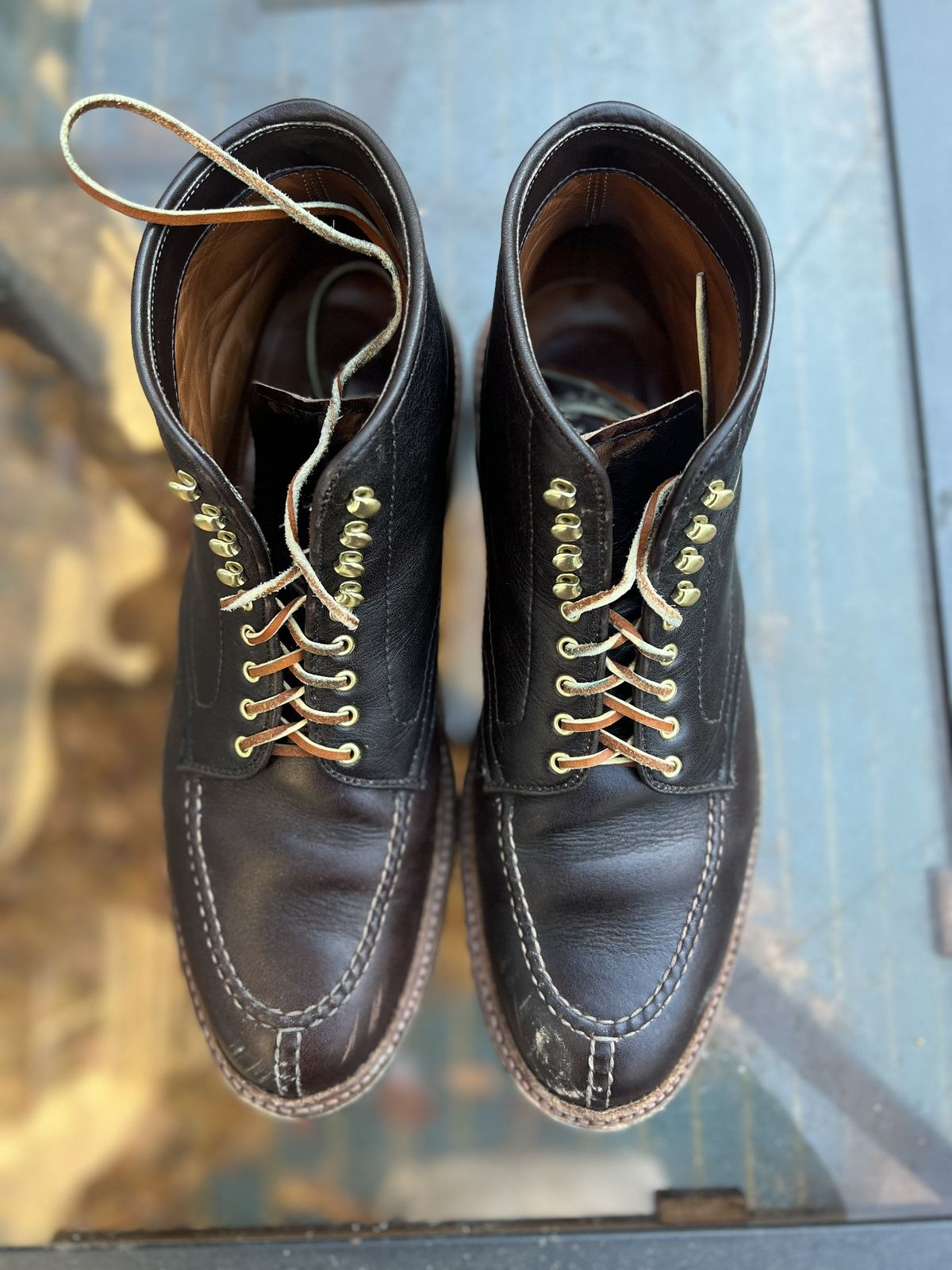 Photo by patinathunderdome on December 1, 2021 of the Alden Tanker Boot in Horween Arabica Lux Calfskin.