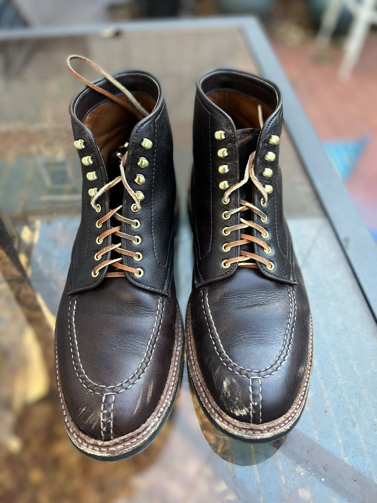 Photo by patinathunderdome on December 1, 2021 of the Alden Tanker Boot in Horween Arabica Lux Calfskin.