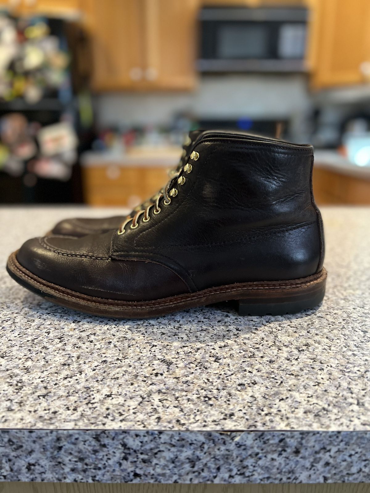 Photo by patinathunderdome on January 1, 2022 of the Alden Tanker Boot in Horween Arabica Lux Calfskin.