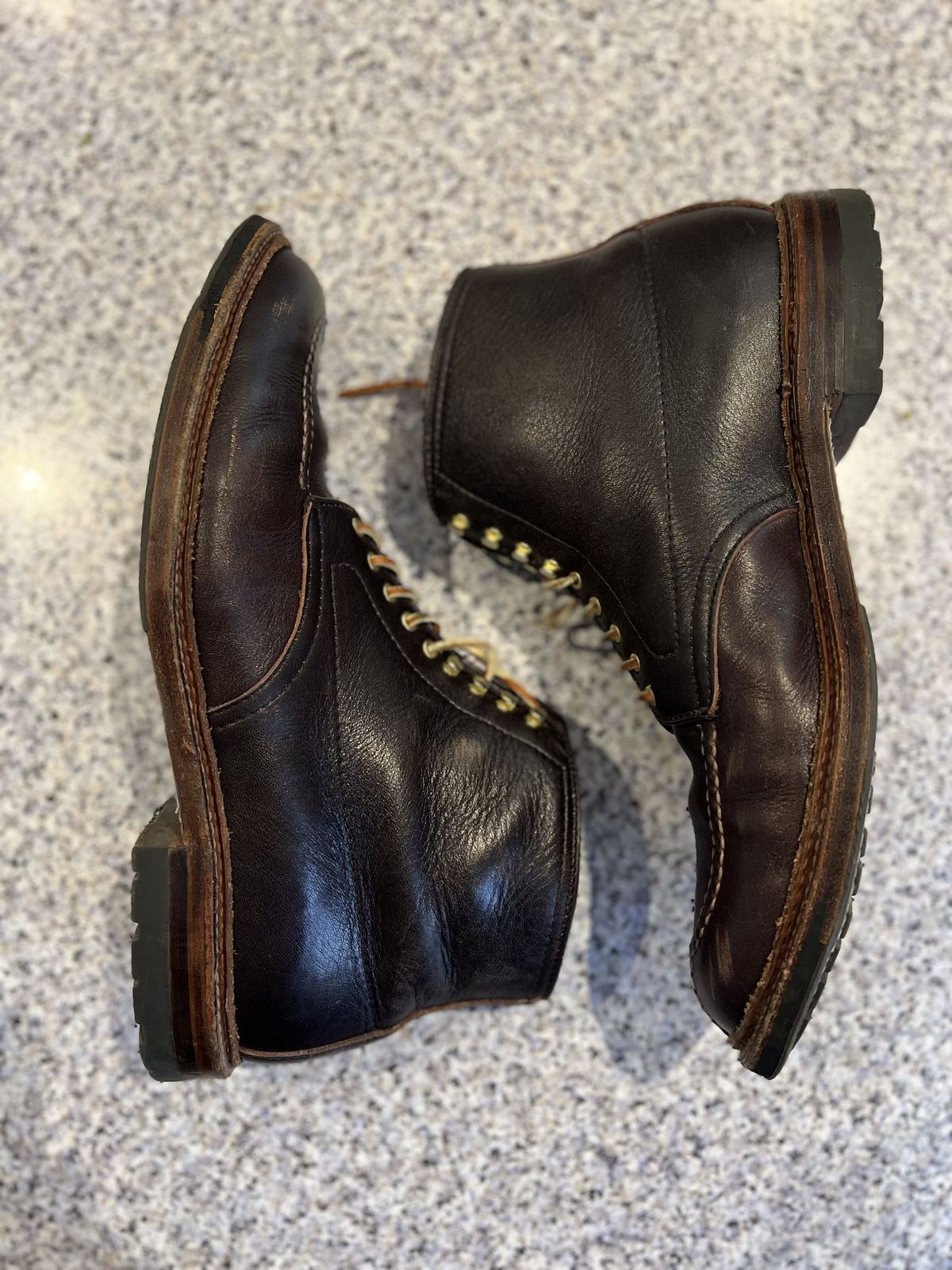 Photo by patinathunderdome on January 1, 2022 of the Alden Tanker Boot in Horween Arabica Lux Calfskin.
