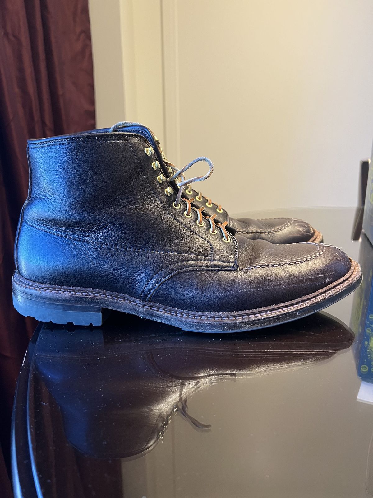 Photo by patinathunderdome on February 1, 2022 of the Alden Tanker Boot in Horween Arabica Lux Calfskin.