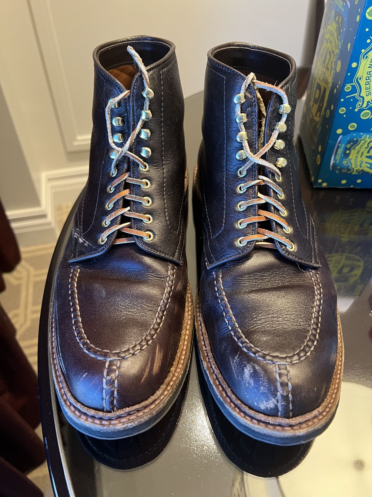 Photo by patinathunderdome on February 1, 2022 of the Alden Tanker Boot in Horween Arabica Lux Calfskin.
