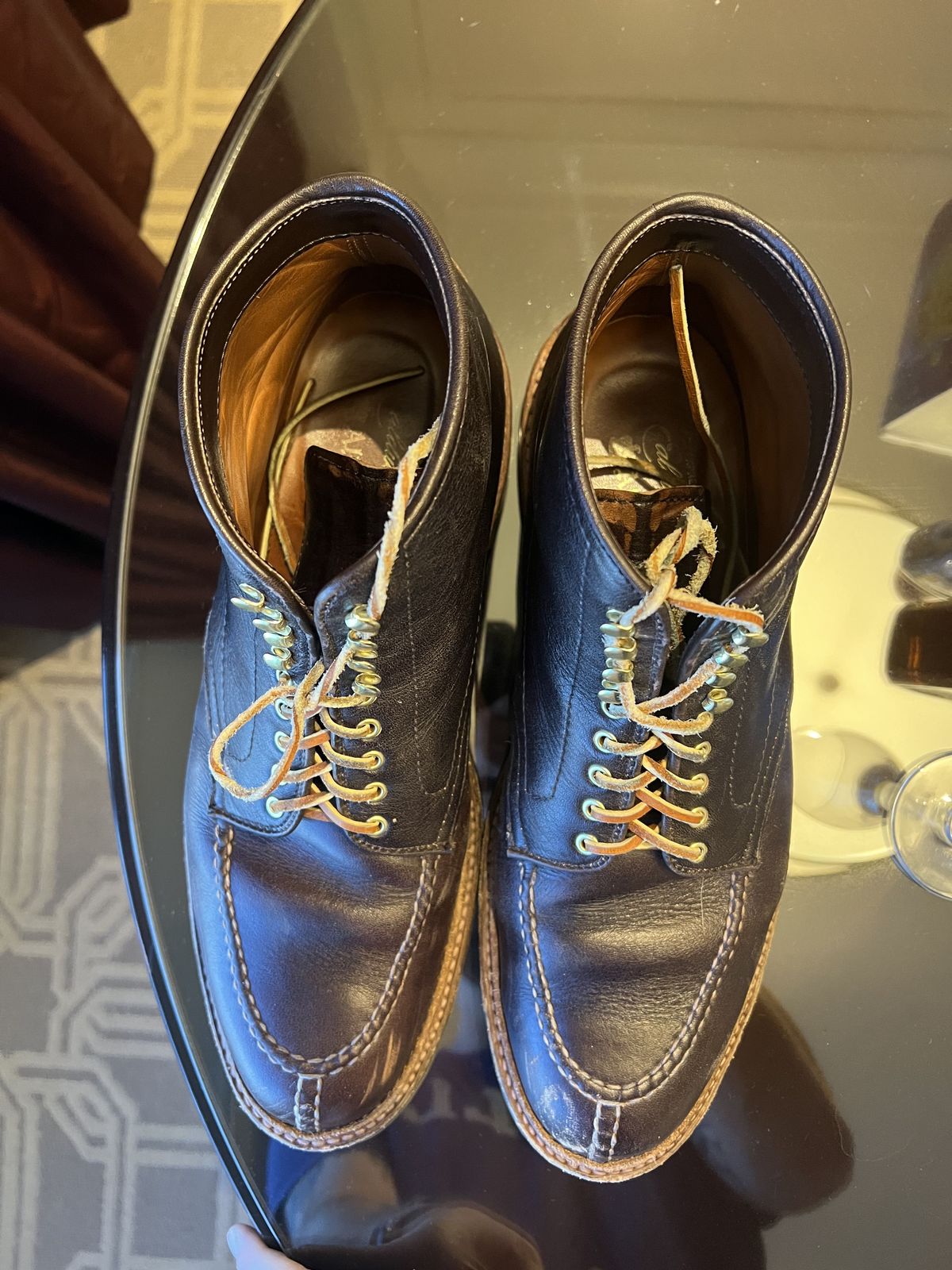 Photo by patinathunderdome on February 1, 2022 of the Alden Tanker Boot in Horween Arabica Lux Calfskin.