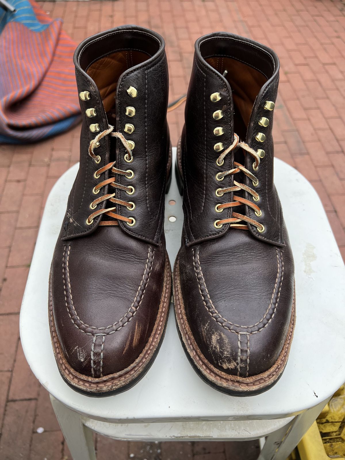 Photo by patinathunderdome on April 1, 2022 of the Alden Tanker Boot in Horween Arabica Lux Calfskin.