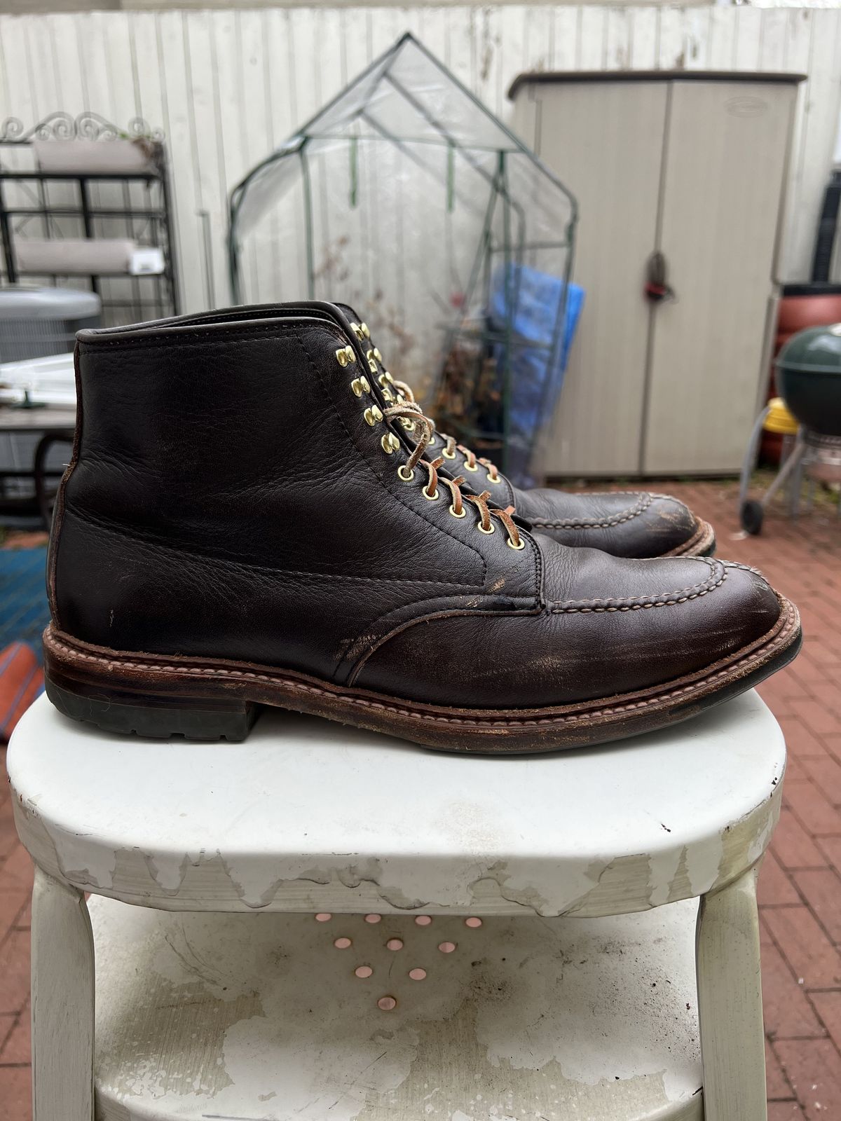 Photo by patinathunderdome on April 1, 2022 of the Alden Tanker Boot in Horween Arabica Lux Calfskin.