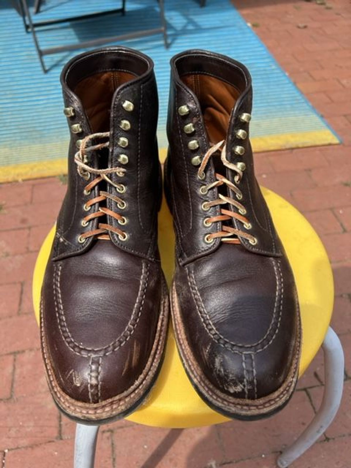 Photo by patinathunderdome on May 3, 2022 of the Alden Tanker Boot in Horween Arabica Lux Calfskin.