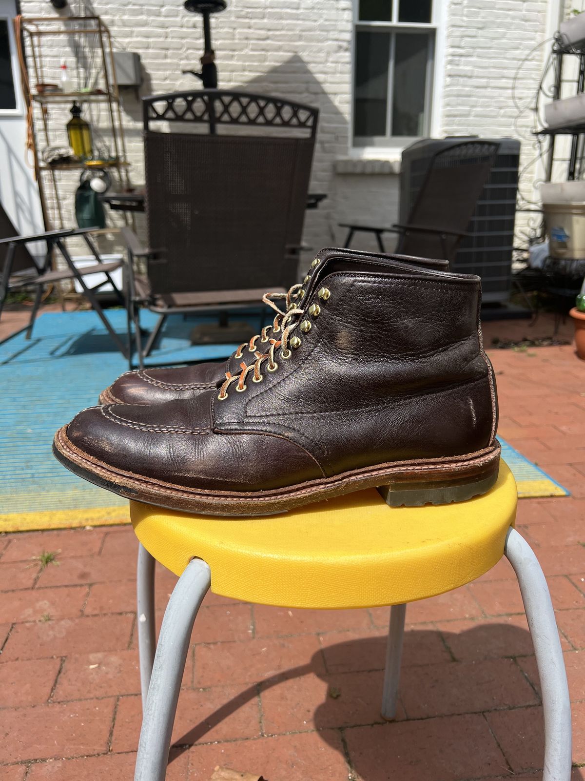 Photo by patinathunderdome on May 3, 2022 of the Alden Tanker Boot in Horween Arabica Lux Calfskin.