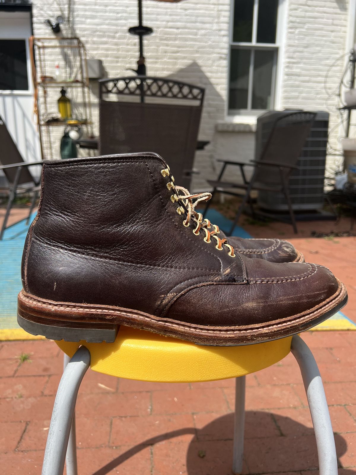 Photo by patinathunderdome on May 3, 2022 of the Alden Tanker Boot in Horween Arabica Lux Calfskin.