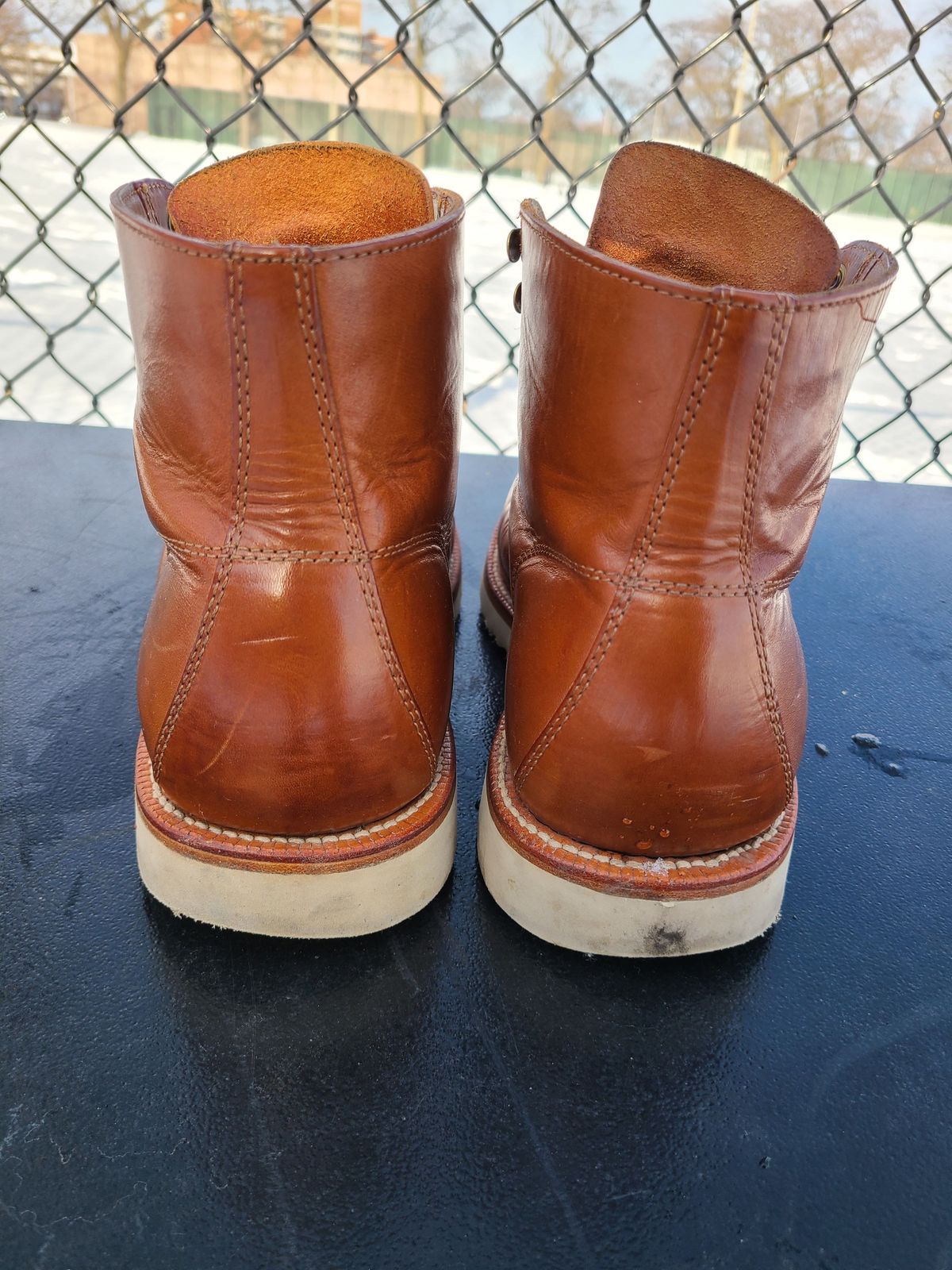 Photo by patinathunderdome on February 5, 2022 of the Grant Stone Brass Boot in Badalassi Carlo Saddle Tan Minerva.