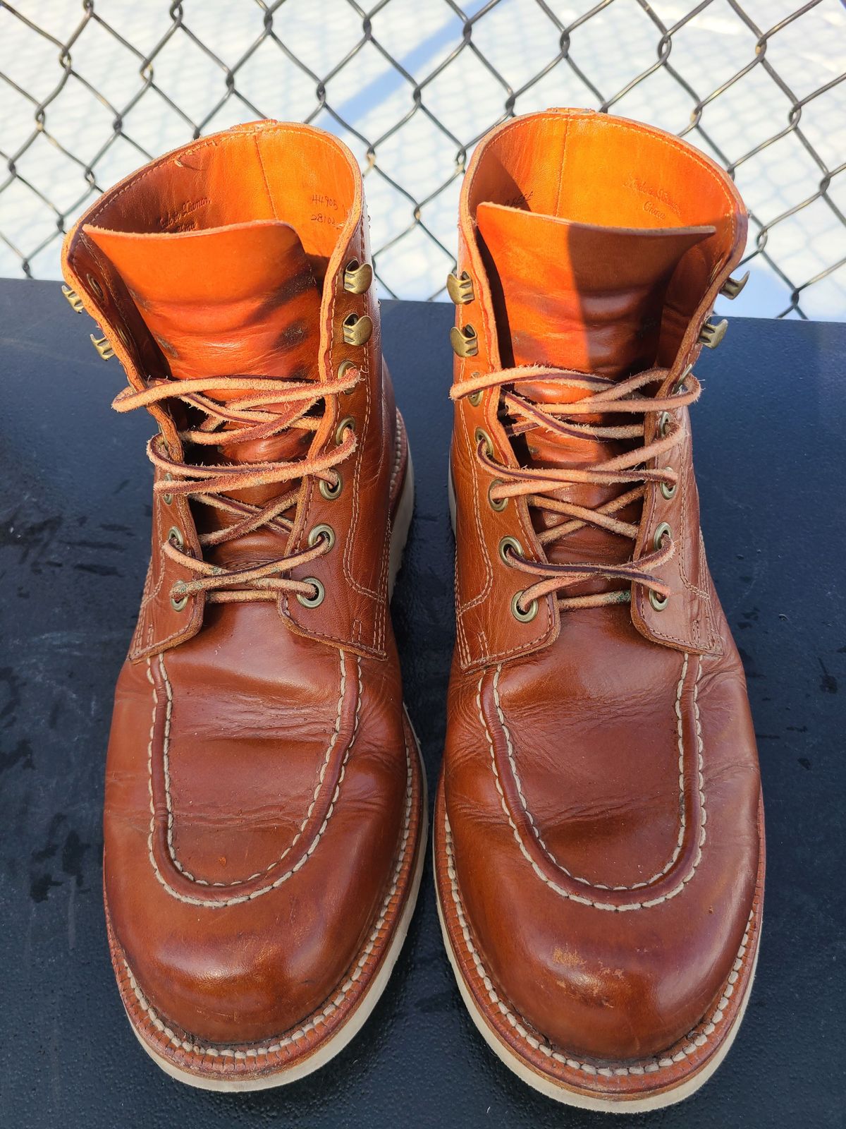 Photo by patinathunderdome on February 5, 2022 of the Grant Stone Brass Boot in Badalassi Carlo Saddle Tan Minerva.