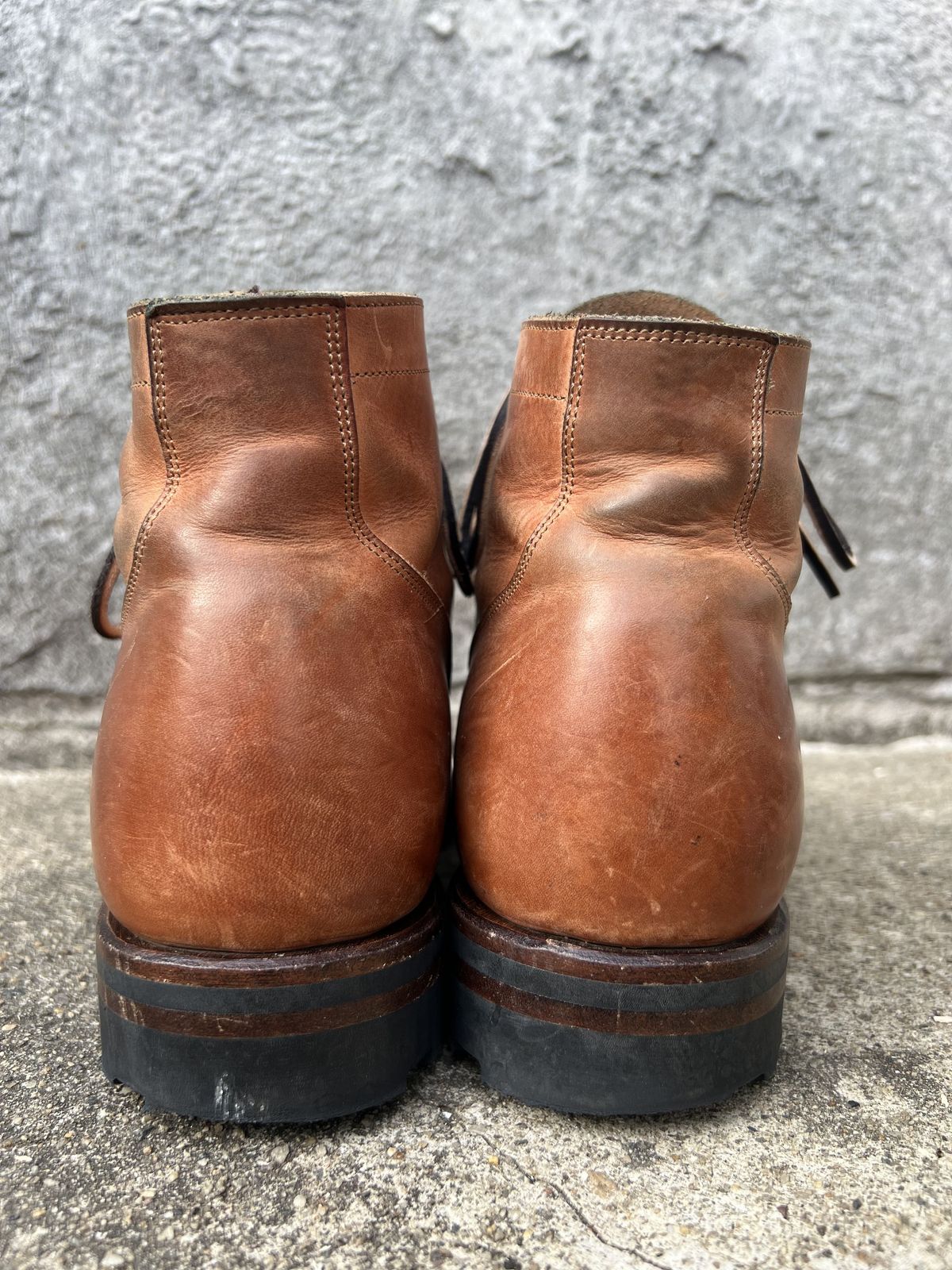 Photo by patinathunderdome on December 4, 2021 of the Viberg Service Boot in Maryam Used Cuoio Vitello Calf.