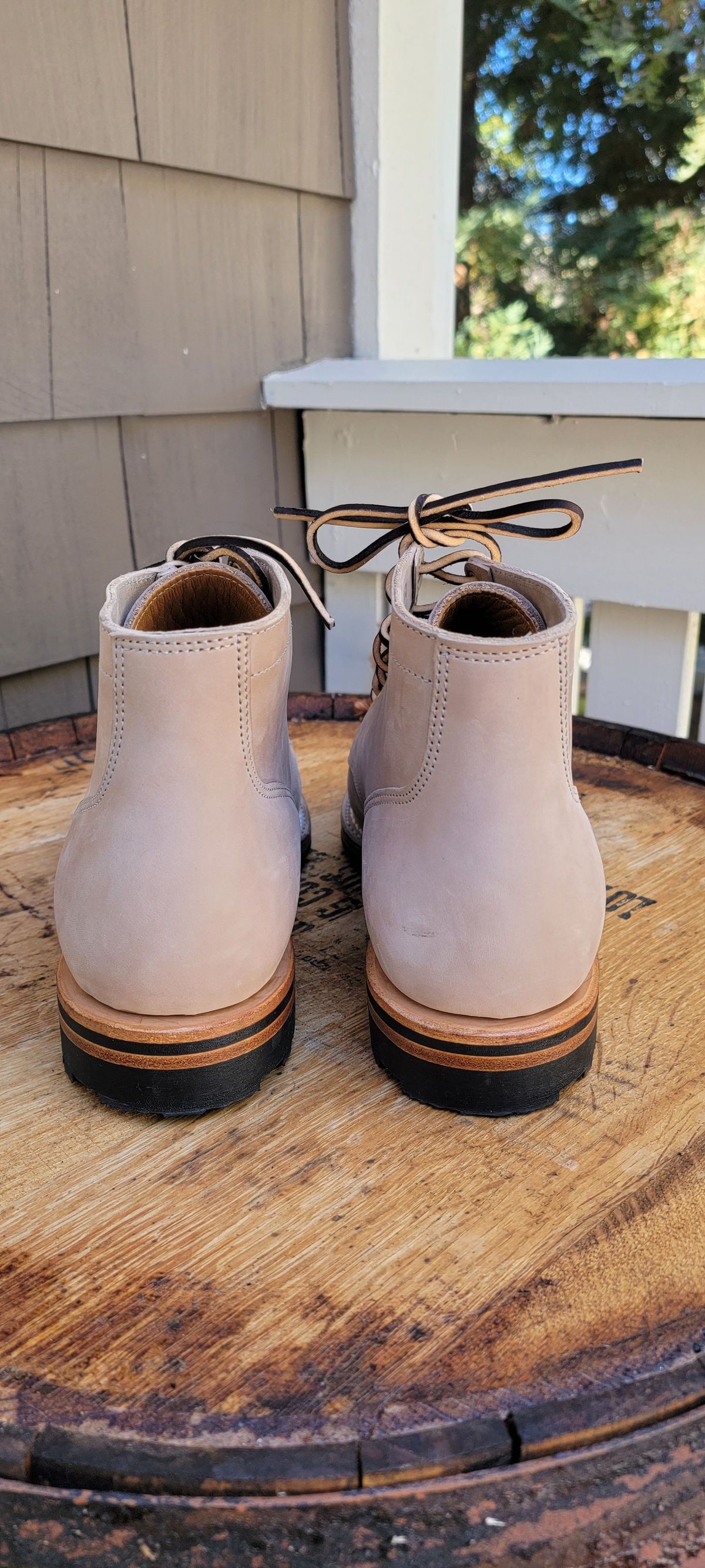 Photo by patinathunderdome on September 30, 2021 of the Viberg Service Boot in Maryam Light Grey Horsebutt.