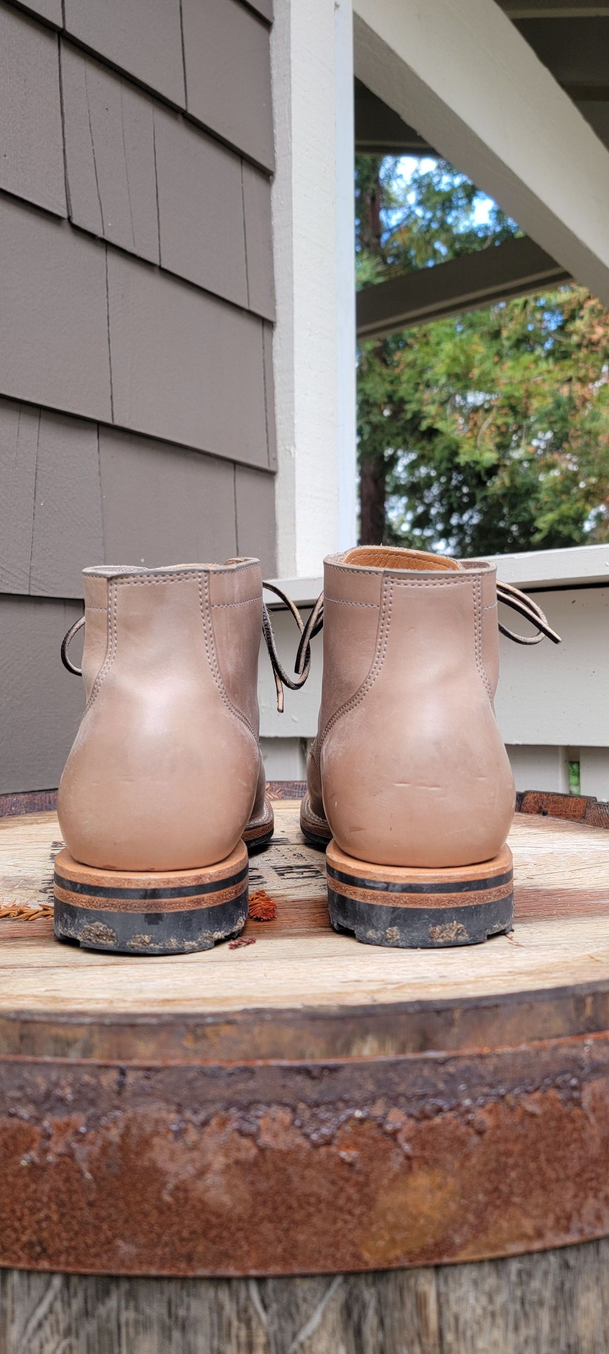 Photo by patinathunderdome on November 2, 2021 of the Viberg Service Boot in Maryam Light Grey Horsebutt.