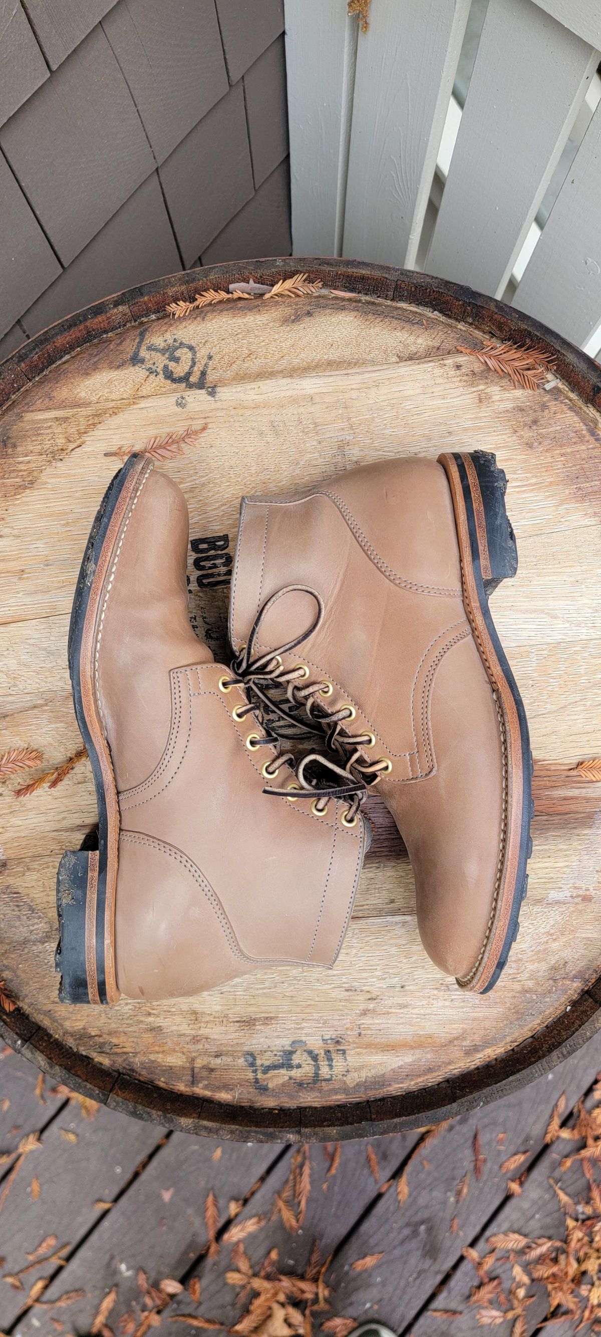 Photo by patinathunderdome on November 2, 2021 of the Viberg Service Boot in Maryam Light Grey Horsebutt.