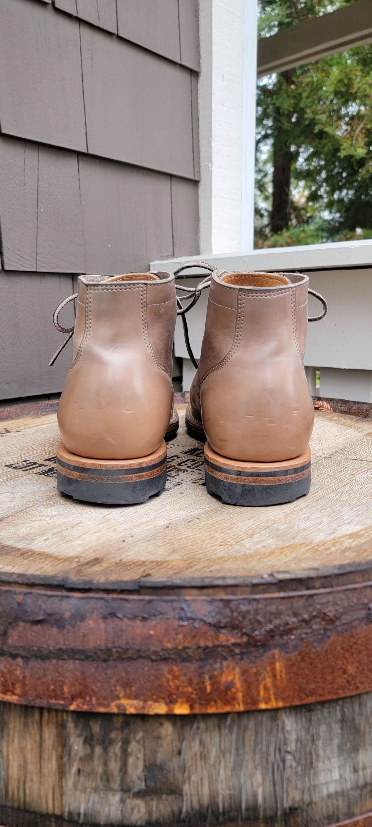 Photo by patinathunderdome on December 3, 2021 of the Viberg Service Boot in Maryam Light Grey Horsebutt.