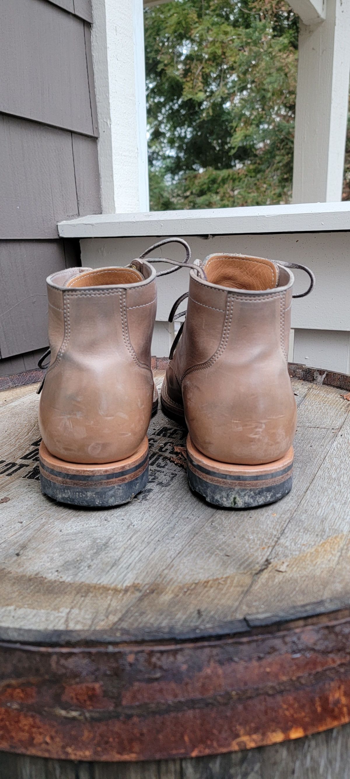 Photo by patinathunderdome on January 4, 2022 of the Viberg Service Boot in Maryam Light Grey Horsebutt.