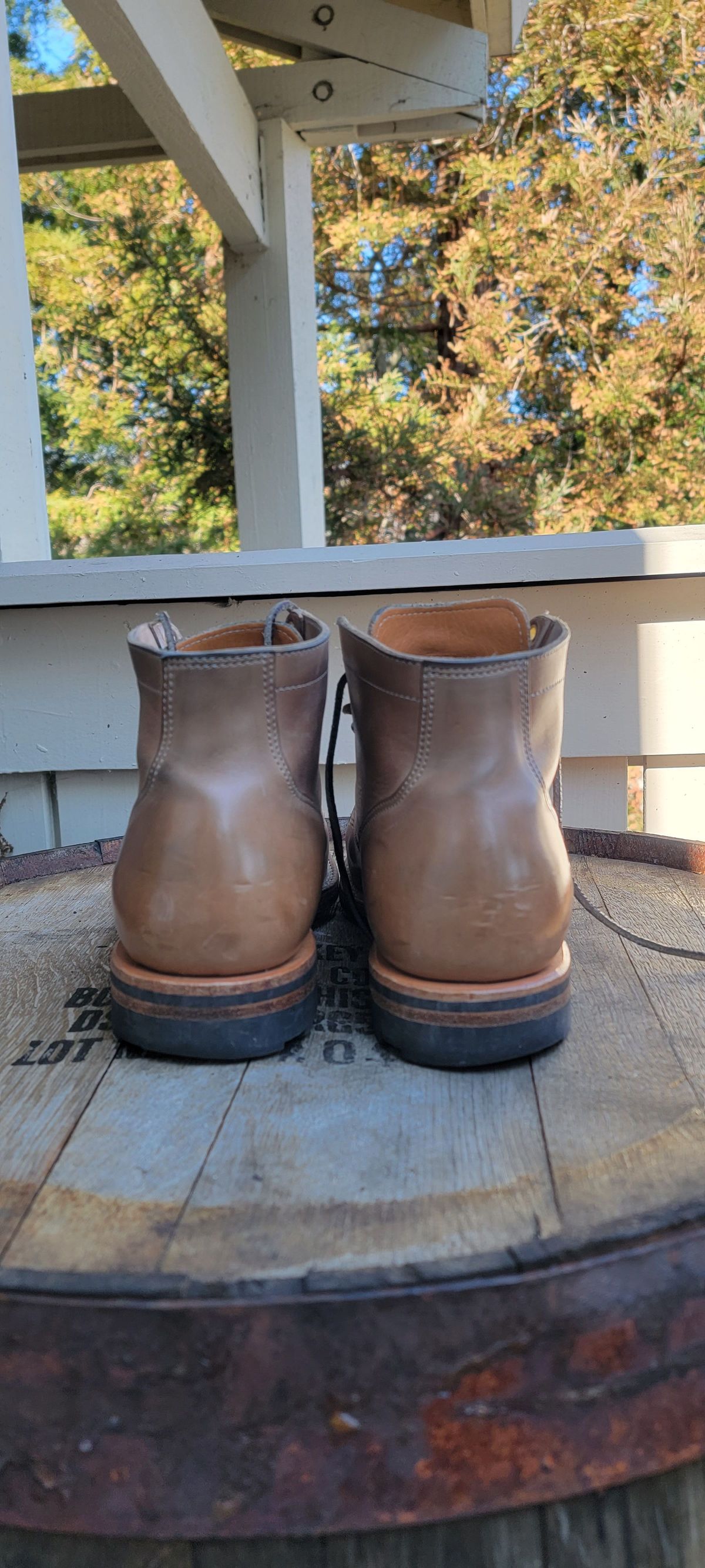 Photo by patinathunderdome on February 4, 2022 of the Viberg Service Boot in Maryam Light Grey Horsebutt.