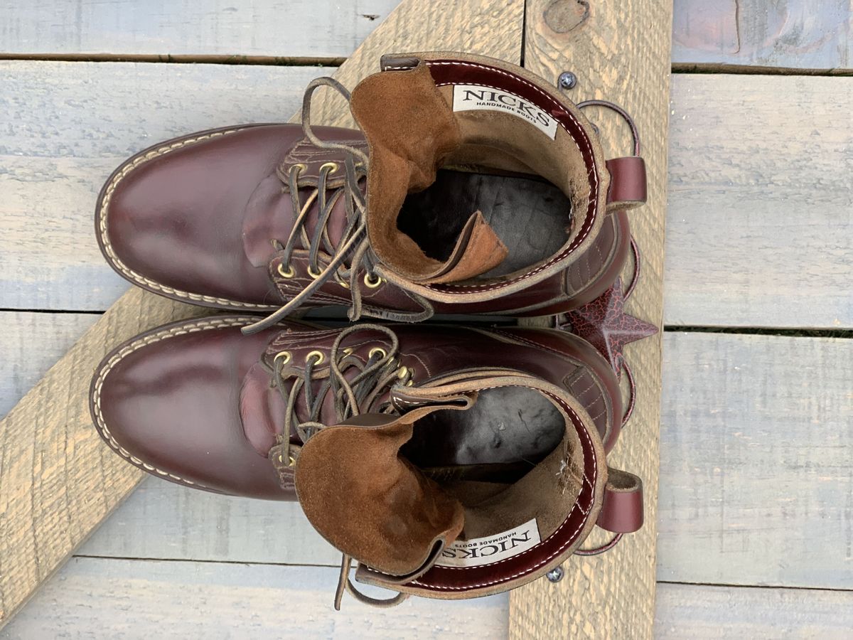 Photo by patinathunderdome on May 3, 2022 of the Nicks Traveler in Horween Color 8 Chromexcel.