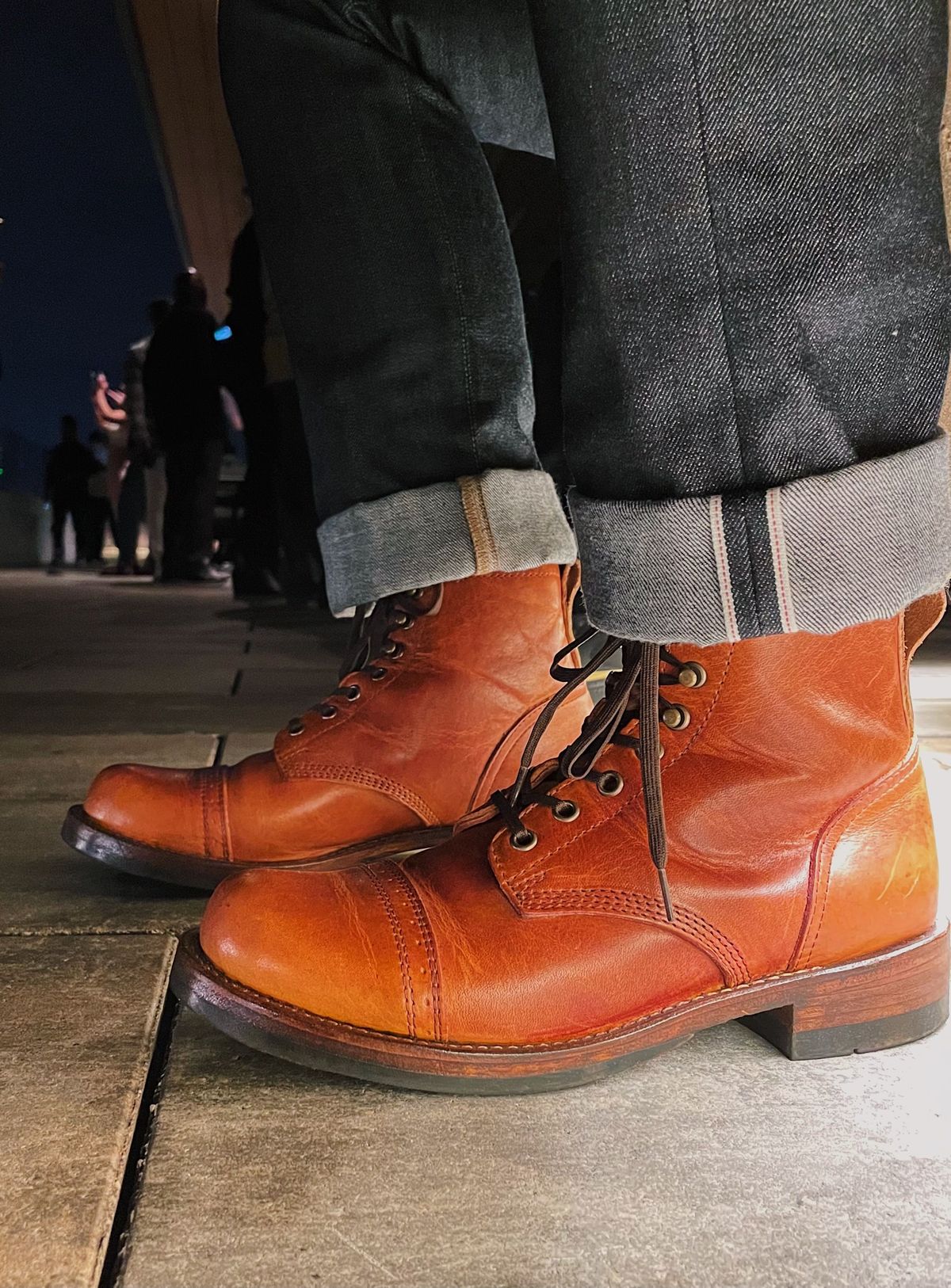 Photo by patinathunderdome on November 3, 2021 of the Julian Boots Bowery in Horween Cognac Essex.