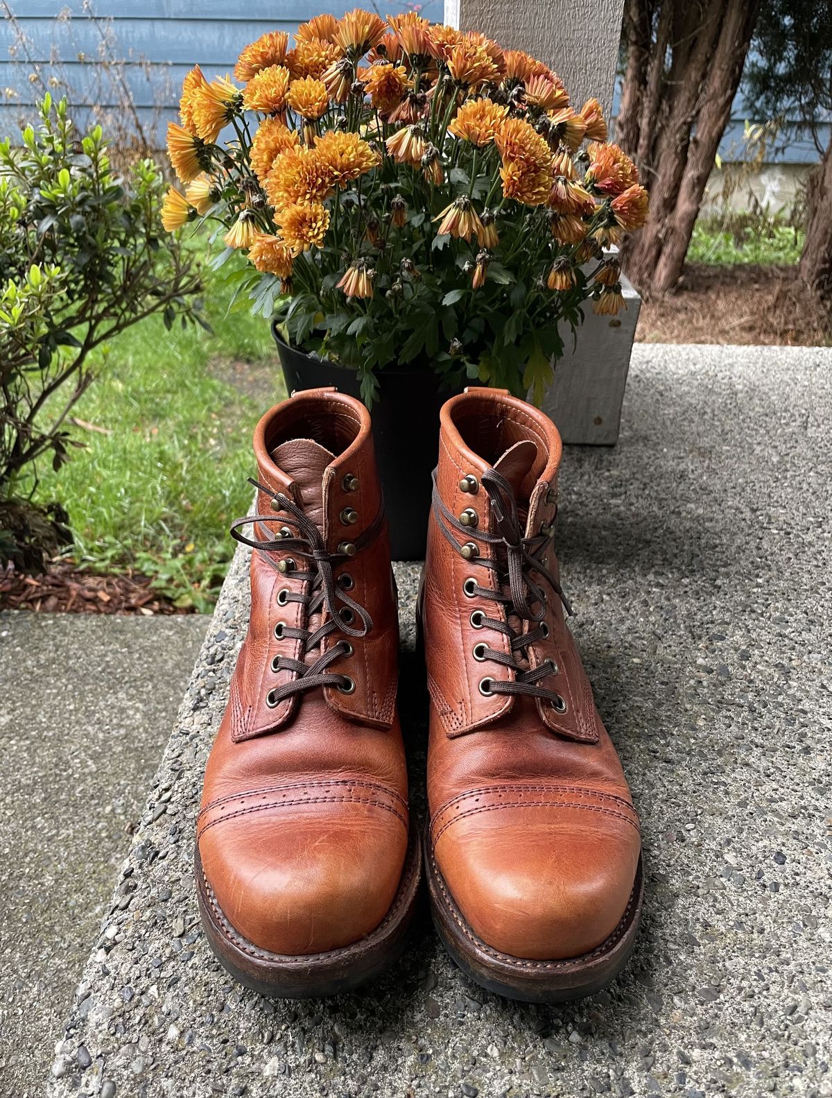 Photo by patinathunderdome on December 4, 2021 of the Julian Boots Bowery in Horween Cognac Essex.