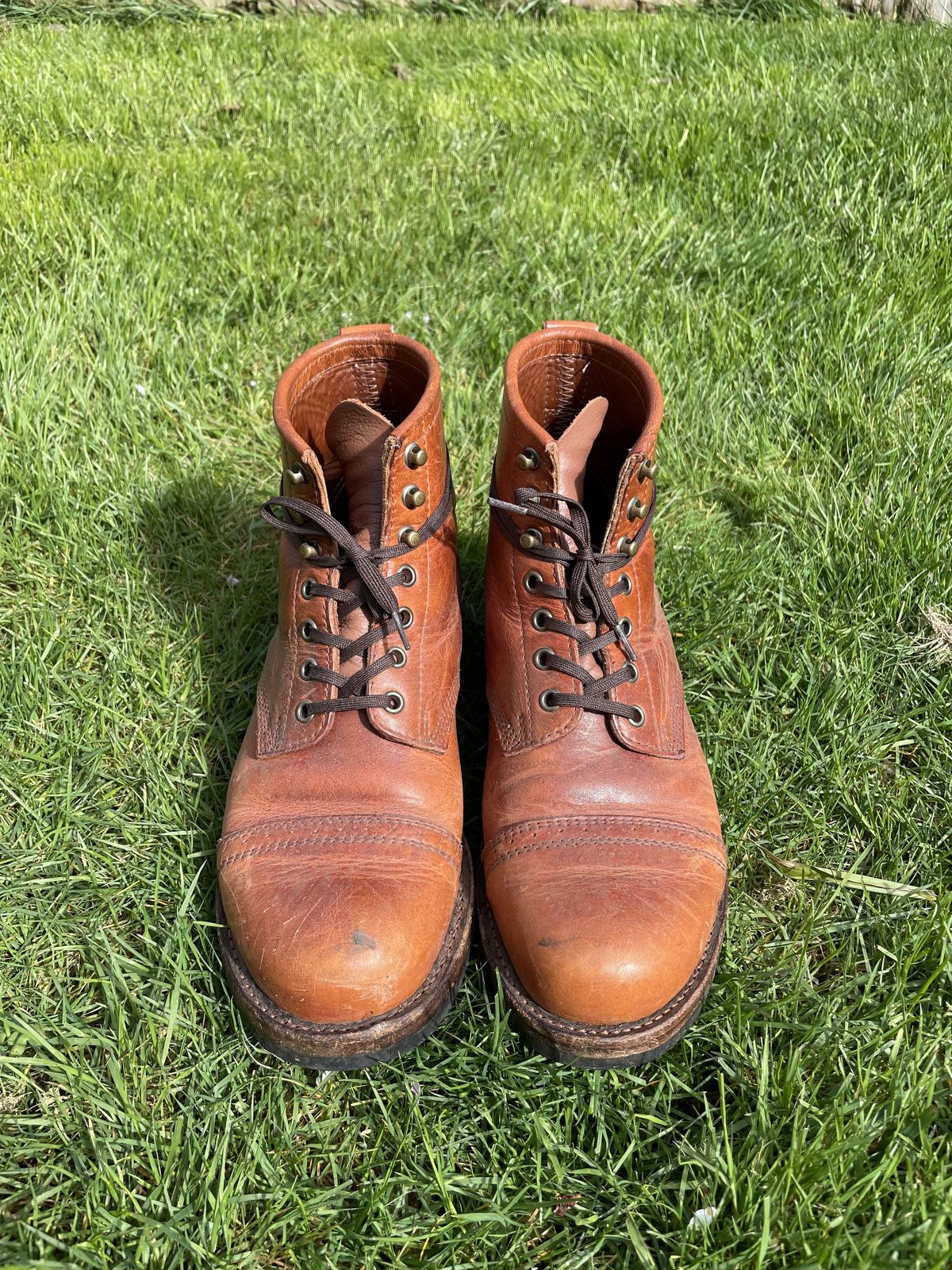 Photo by patinathunderdome on April 5, 2022 of the Julian Boots Bowery in Horween Cognac Essex.