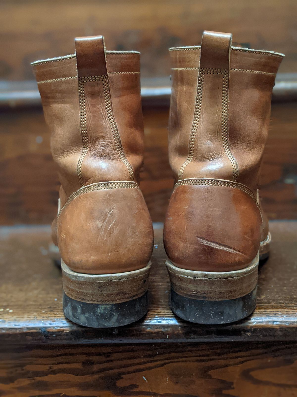 Photo by patinathunderdome on November 6, 2021 of the Onderhoud LCV01 Lineman Boot in Wickett & Craig Buck Brown Traditional Harness.